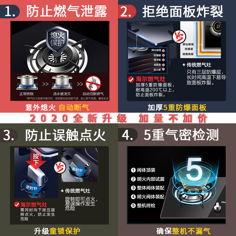 海尔(Haier)台式嵌入式燃气灶4.2大火力天然气灶玻璃面板灶家用灶具炉 液化气( 4.0火力、开孔630*330)