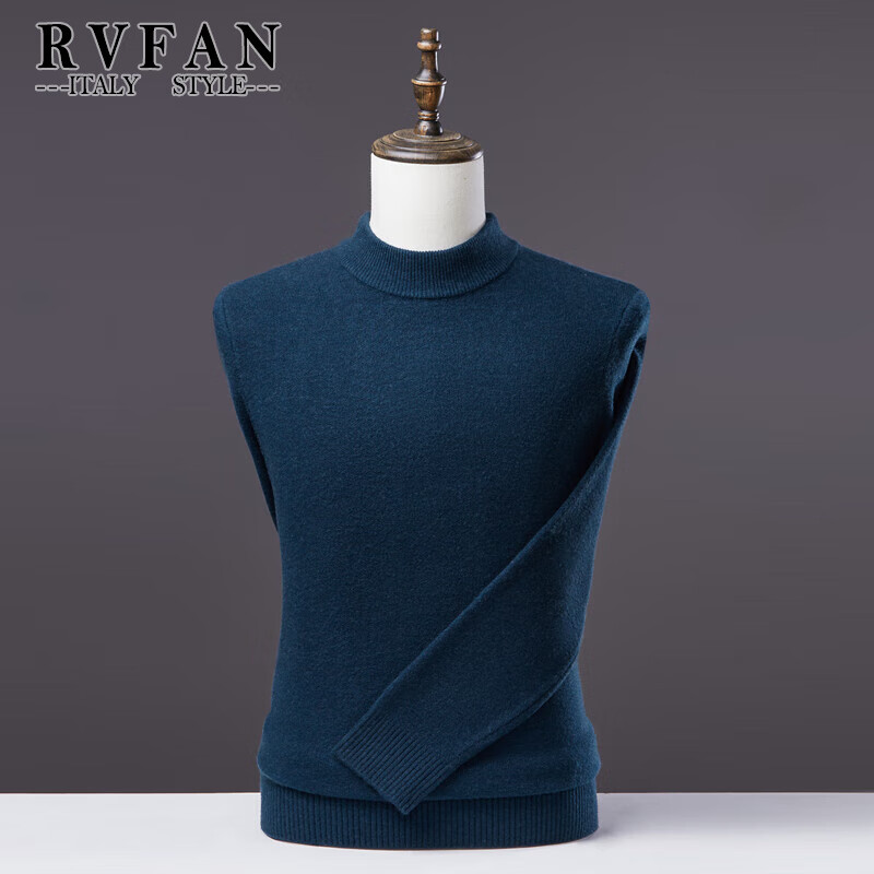 RVFAN男装羊毛衫男保暖毛衣秋冬季套头针织衫中年男士圆领打底衫 黑色 L