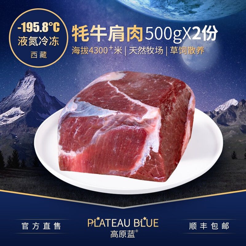 高原蓝西藏牦牛肉新鲜原产地冷链直邮鲜香肩肉1kg真空冷冻包邮 1000克（500克*2份）