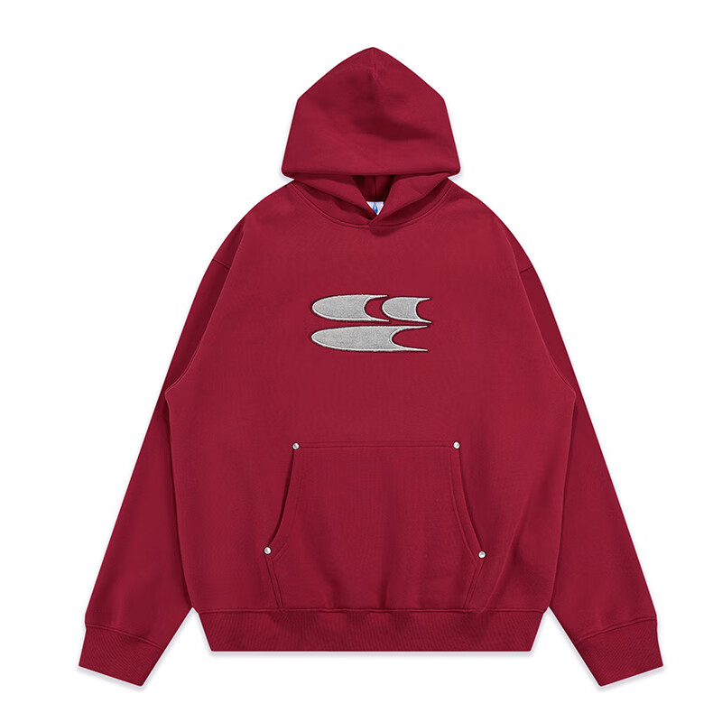 Crying center 哭喊中心 蓝蓝毛呢叠叠立体经典3clogo加绒卫衣  新酒红(面料升级 克重390G) S