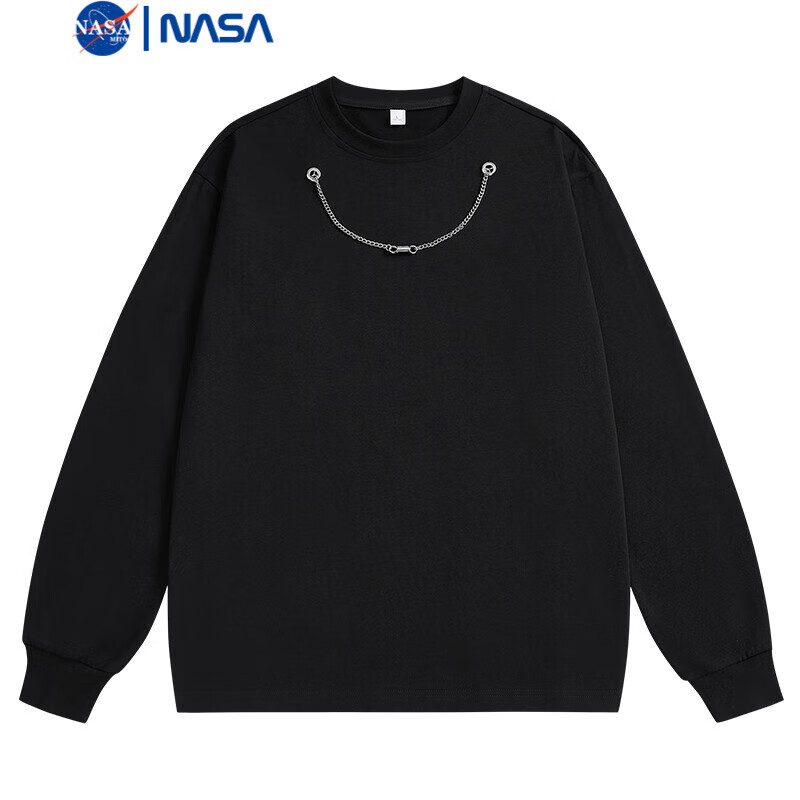 NASAMITOO百搭长袖T恤男士2024秋季新款宽松休闲简约圆领打底衫 黑色 L
