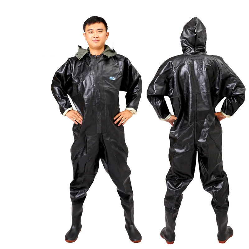 酷艾德下水裤全身下水衣男连体裤防水服捞鱼服背带裤加厚钓鱼服女春夏季 黑色格纹全身裤105丝 袖口版紧贴手臂不进水 42码