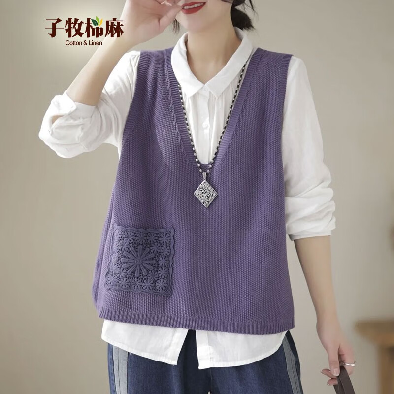 ��������2023��װ Ů���汳���⴩V����֯�ο����׿��ɴ�ɫ��������2312 ��ɫ ���루����90-145�