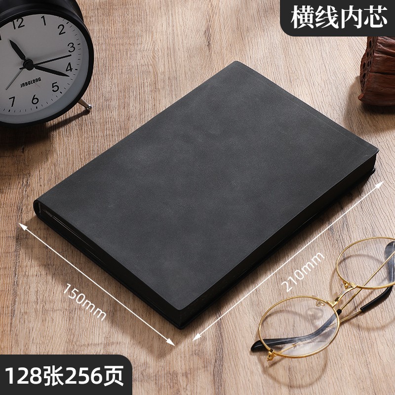 锦兔复古软皮a5羊巴皮加厚记事本笔记本文艺工作商务办公会议记录本定做企业logo定制本子文具本子 黑色横线款