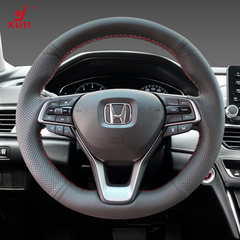 徐记适用本田CRV思域 雅阁XRV型格 皓影 缤智方向盘套URV英仕派手缝 黑皮侧孔-红线 告知车型即可定制