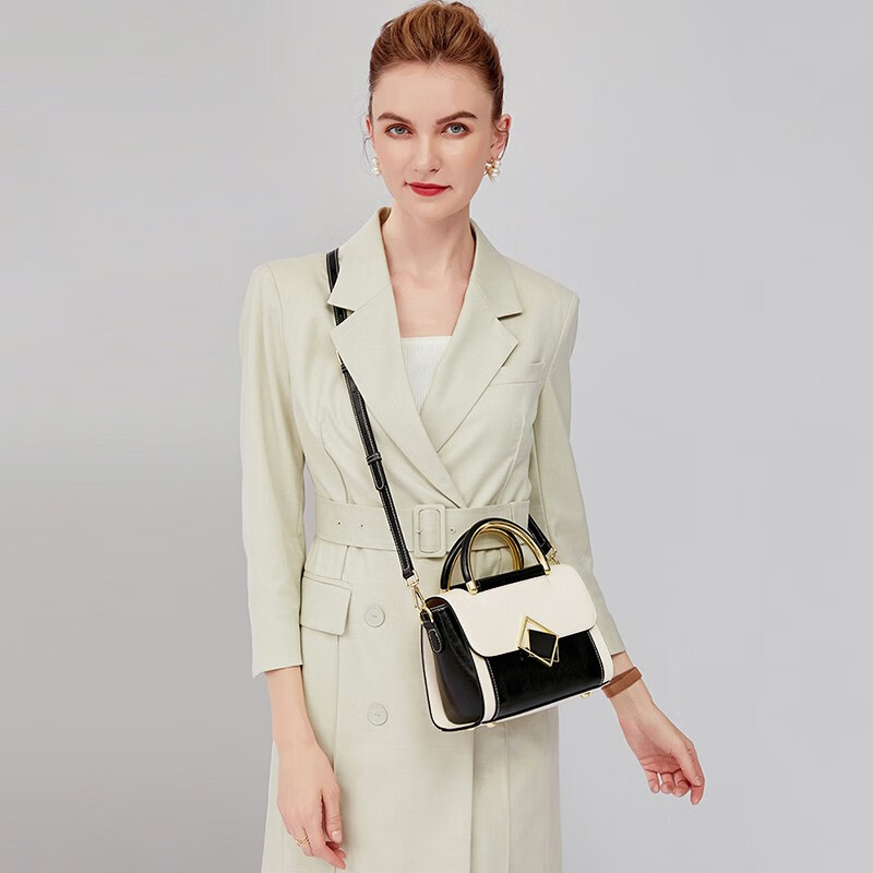 纪诗哲轻奢包包女包单肩包女士斜挎包情人节送女友老婆520母亲节礼物 【全国十仓/当次日达】黑拼白 中包 精美礼盒