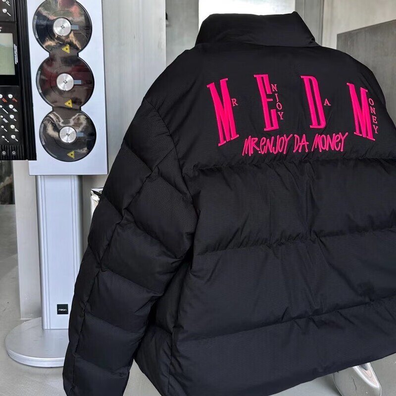 狮奥利兴medm羽绒服【王鹤棣】MEDM国潮字母刺绣立棉服宽冬季外套羽绒服 黑色 2 XL