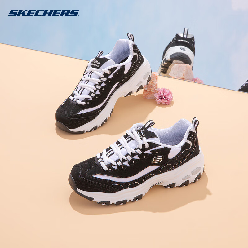 斯凯奇（Skechers）  D'lites熊猫款 厚底时尚休闲鞋 黑色/白色/BKW 38