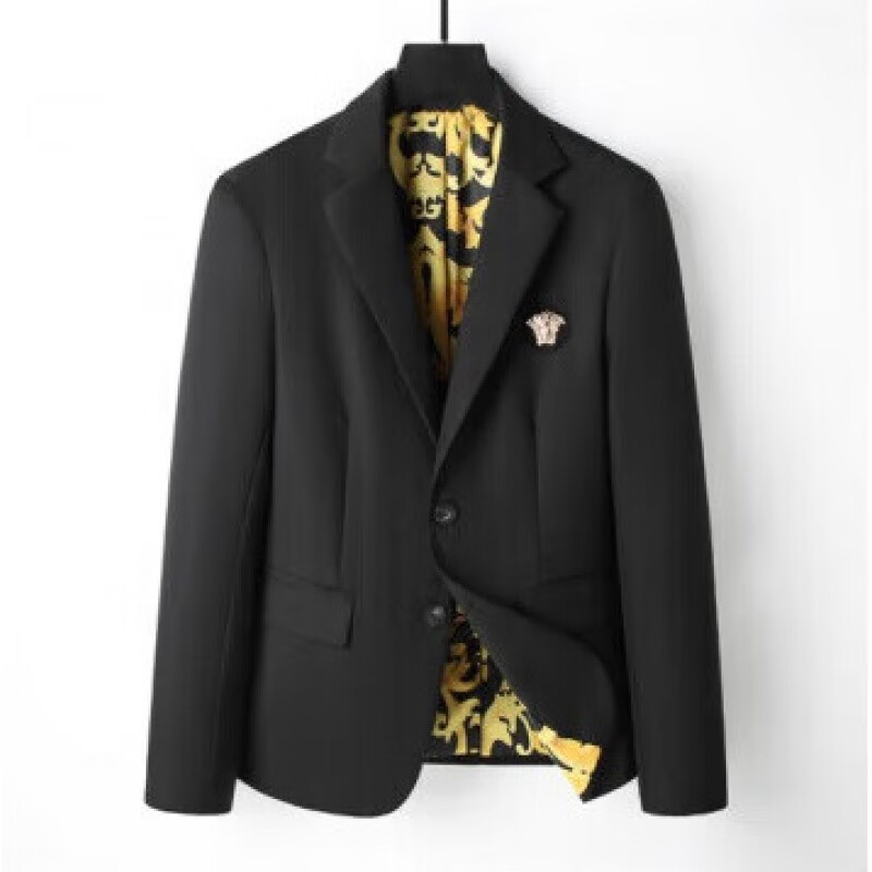爱步蝶时尚商务西服男休闲纯色百搭上衣西装春秋款瓦萨琪美人头 黑色