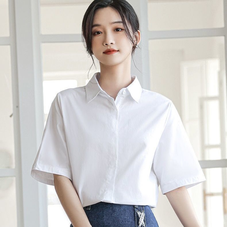 君芳雅(junfangya)夏季短袖衬衫女设计感简约宽松韩版白衬衣休闲职业