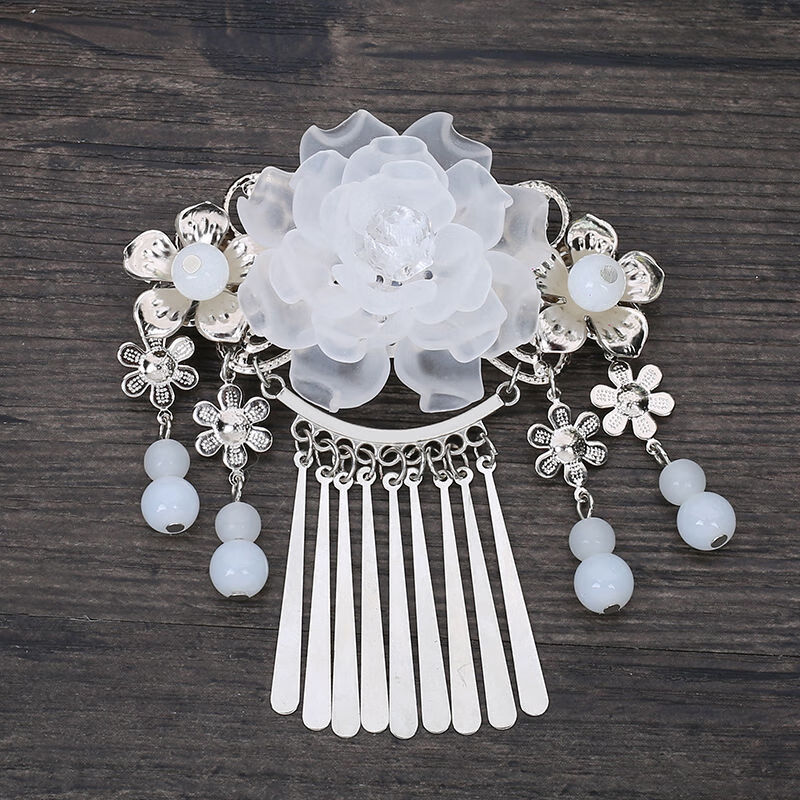 曲美思珠花复古发簪古风簪子古代流苏古装头饰女汉服发饰发夹步摇长