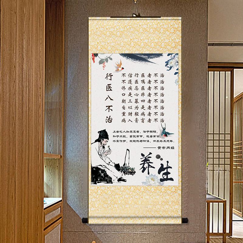 戴安娜行医八不治挂图诊所中医养生馆装饰画竖版针灸理疗图字画 定制