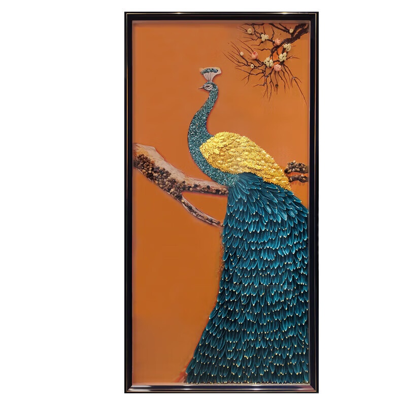现代简约北欧玄关走廊过道装饰画壁画沙发客厅书房背景墙 橙色孔雀 80