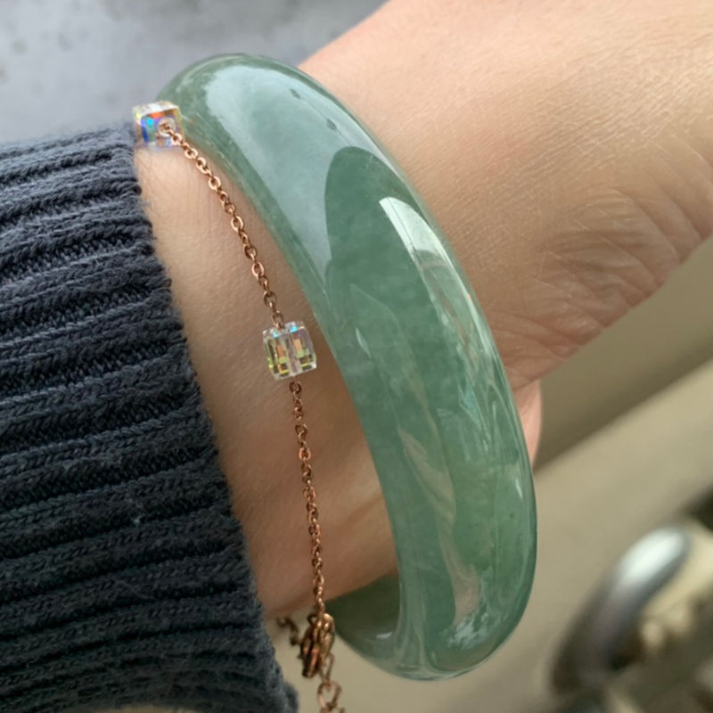 天然翡翠手镯 冰糯种飘花玉手镯女款油青贵妃镯缅甸a货玉镯子玉石