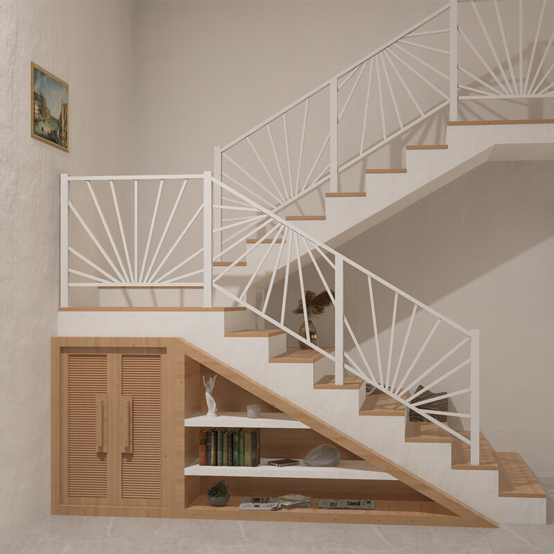 简约实木阳台围栏护栏杆室内家用防护栏阁楼走廊 白色全铁艺(每米)