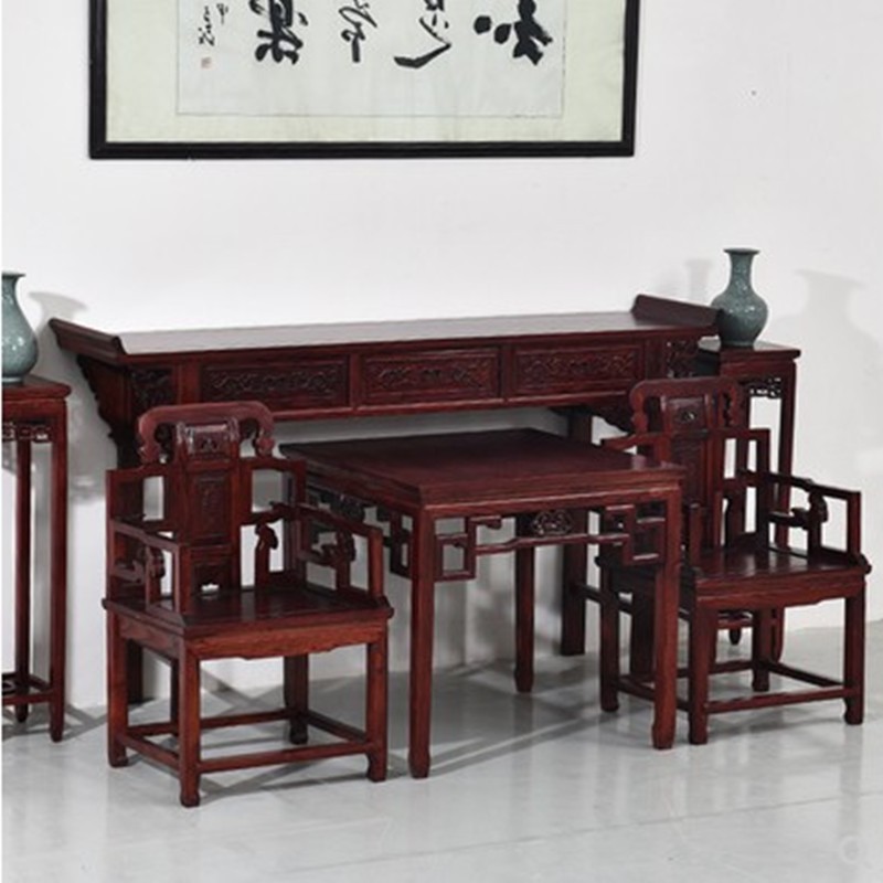 杞沐实木仿古中堂四件套香案条案供桌组合中堂六件套 中堂六件套