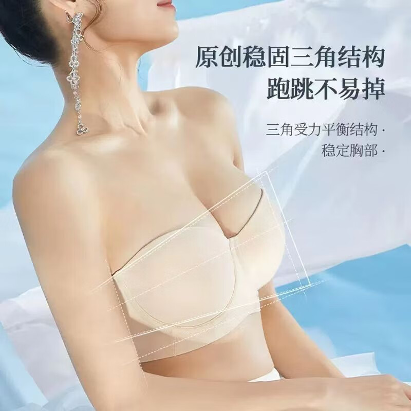 糖粒蹦迪无肩带内衣女大码无痕薄款防滑聚拢防下垂抹胸婚纱文胸罩夏季 自然肤色 85C