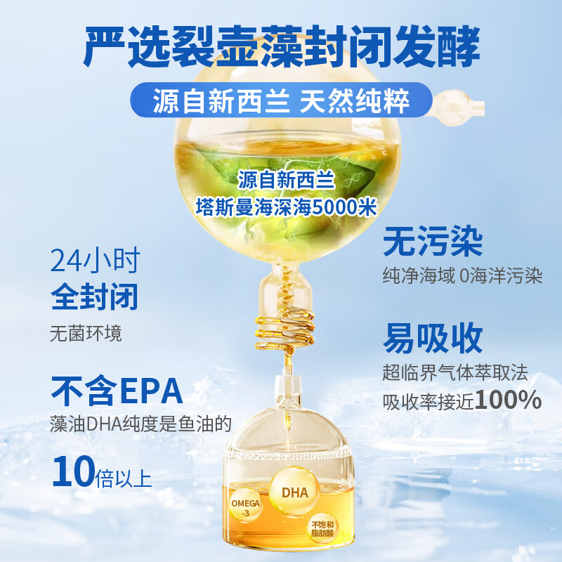 奈力士进口儿童dha学生青少年6-18岁0-3备孕妇高中生成人藻油 【2瓶 日常保养】