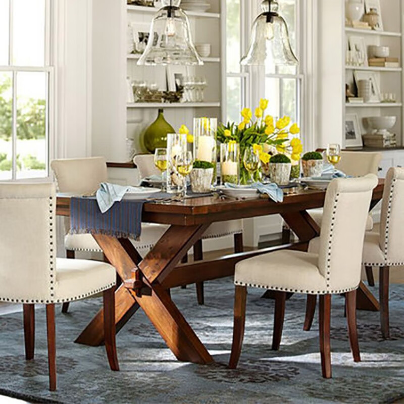 原木风餐桌实木家用日式小户型 美式餐桌椅组合全实木饭桌家用复 颜色