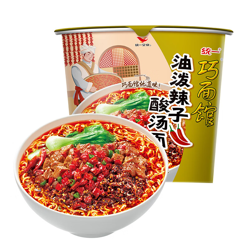 统一 巧面馆 方便面 油泼辣子酸汤面 116g桶面*12桶 整箱装 - 好物