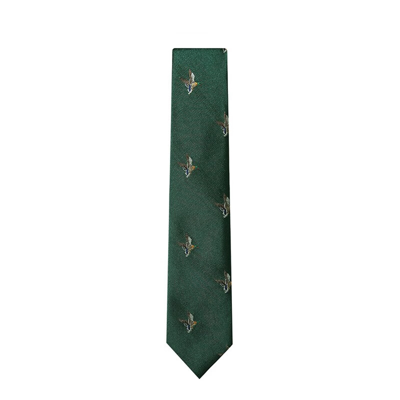 GIEVESCHARLES意大利风格真丝刺绣狩猎限量版男士领带 西伯利亚冬候鸟（绿）