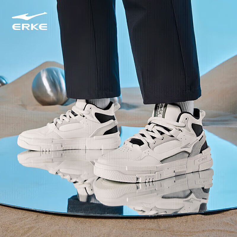 鸿星尔克高帮板鞋男运动男鞋增高防滑拼接机能风撞色休闲鞋子男|契约