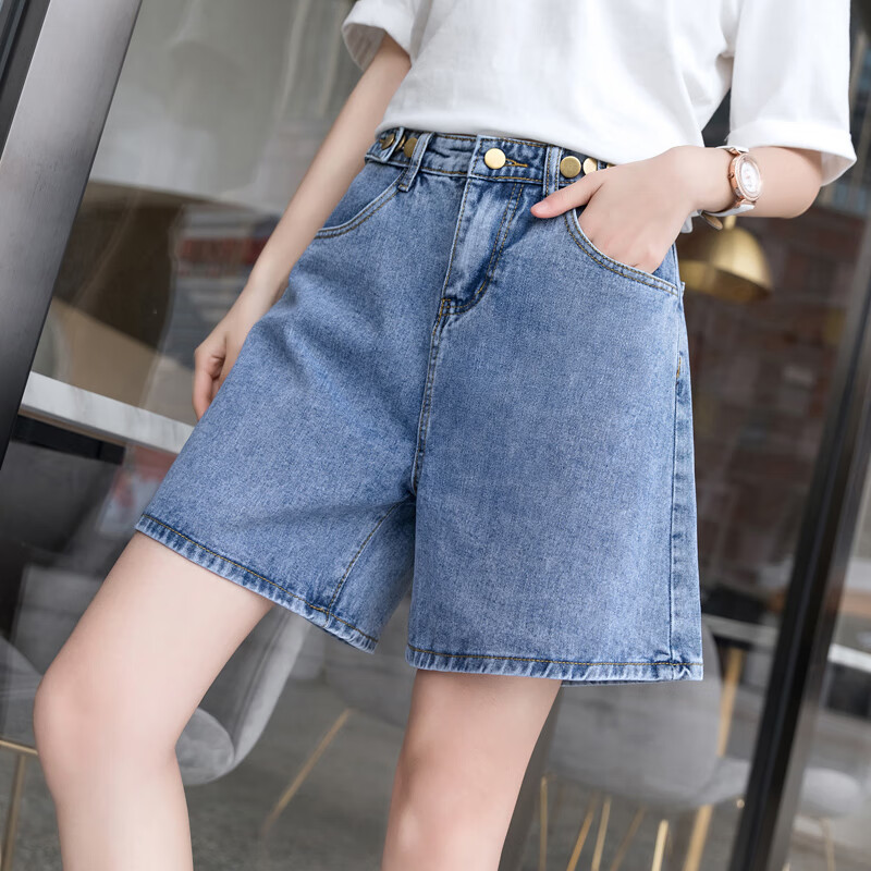 女生高腰显瘦牛仔短裤学生休闲裤春夏天a字宽松直筒20205分阔腿中裤中