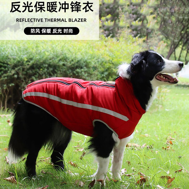 狗狗冲锋衣中型犬加厚边牧金毛哈士奇阿拉斯加大狗衣服宠物衣服 红色