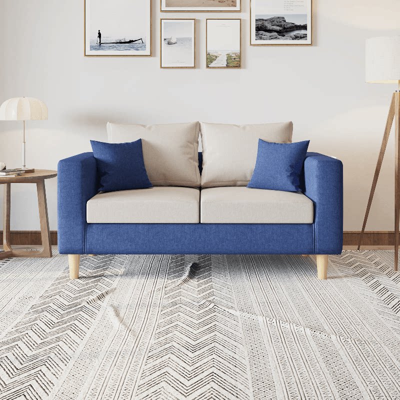 布艺沙发用简约现代小户型客厅出租房可拆洗三人位沙发组合 深蓝色