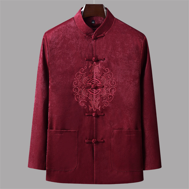 中国风唐装男长袖老人过寿生日结婚礼服衣服爷爷奶奶情侣装 男士208