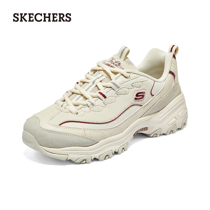 斯凯奇（Skechers）斯凯奇春季女鞋春季摩卡熊复古老爹鞋厚底增高缓震休闲鞋896145 自然色/酒红色/NTBG 36