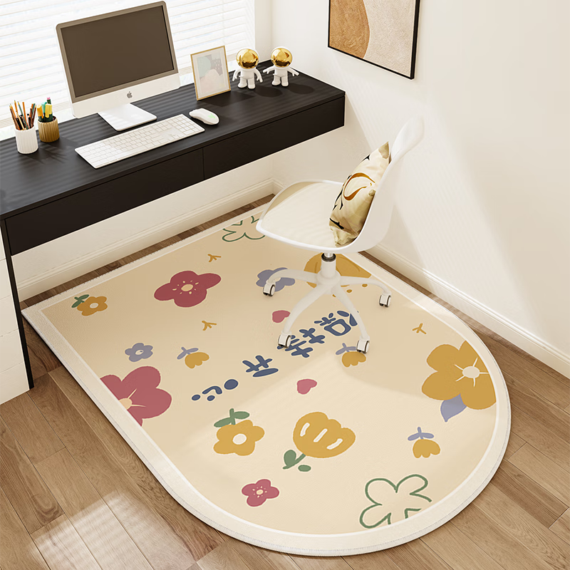 季象电脑椅子地垫书房学习桌滑轮座椅转椅垫子圆形卧室床边梳妆台毯子 SJR-保持开心-大圆角 60X90cm