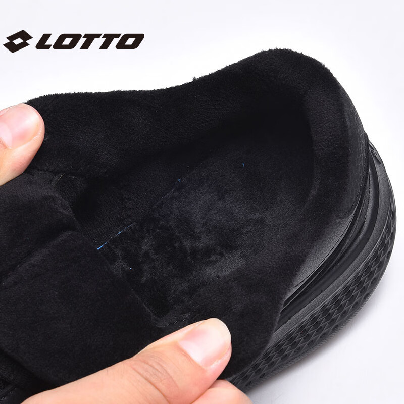 乐途（LOTTO）男鞋跑步鞋男皮面加绒保暖轻弾舒适缓震防滑户外运动休闲鞋女 黑色加绒【男女同款】 42