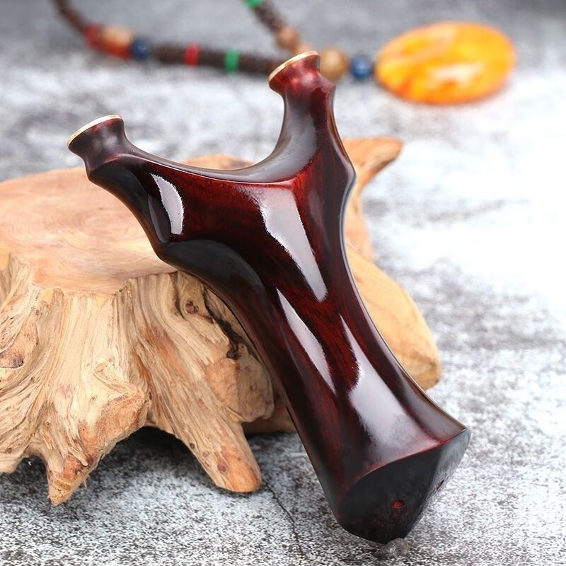 實(shí)木紅木紫檀反曲飛虎叉扁皮筋彈工精準(zhǔn)度彈弓競(jìng)技沙漠鐵戶外玩具 弓+3副精綁皮筋失手繩琥珀帶綁筋