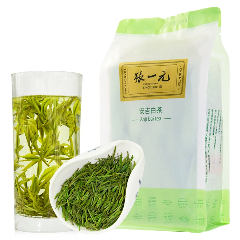 张一元茶叶 经典系列安吉白茶袋装茶80g(20包 草绿色 绿茶茶叶 安吉