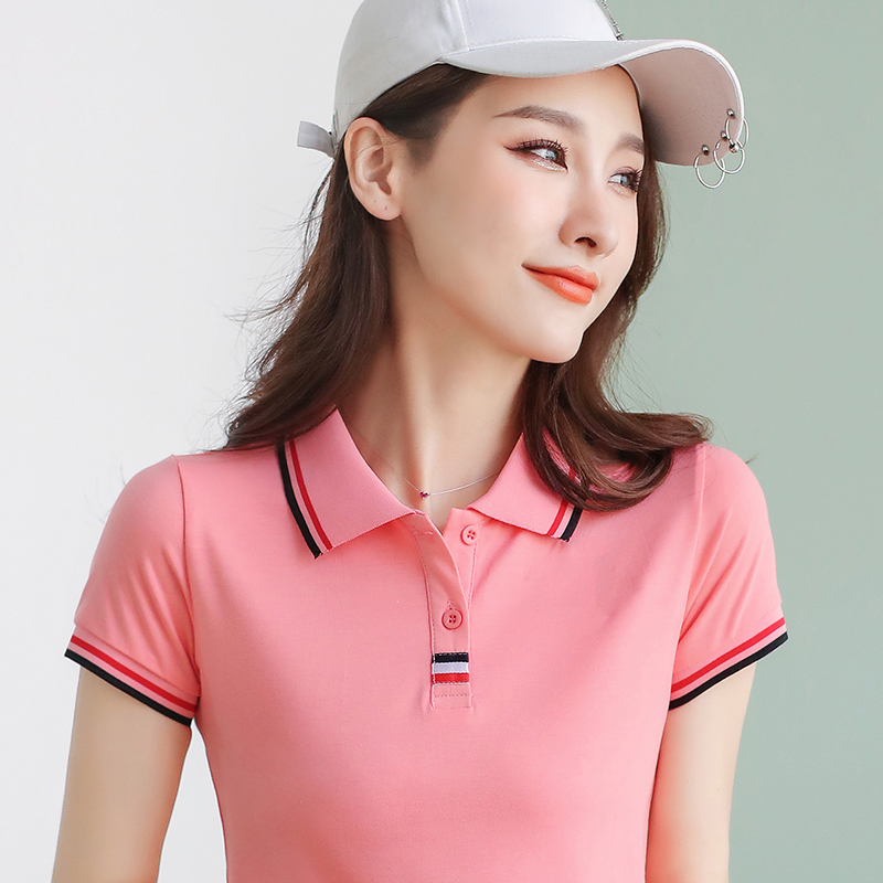 夏天穿的带领上衣中青年短袖t恤女士夏装有翻领polo衫女职业工作服夏