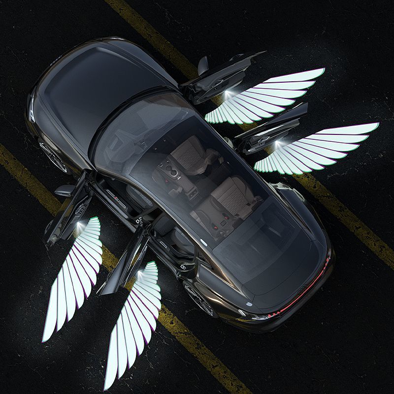 LZJV免打孔天使之翼迎賓燈汽車內(nèi)氛圍燈車門款翅膀通用車載車門燈車用 【通用車型-4個車門-送電池】巨
