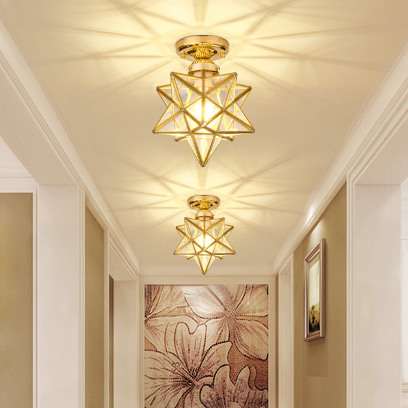 昂的美式全铜玄关灯北欧简约过道灯具五角星轻奢入户钻石阳台金色走廊