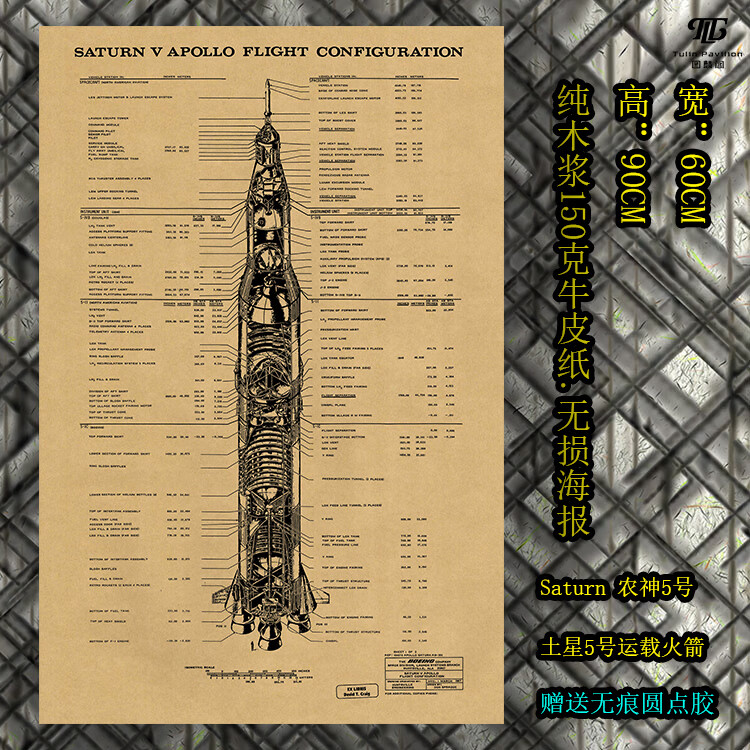 五号阿波罗机械草图结构图理工书房办公室工业风航空航天海的 土星5号