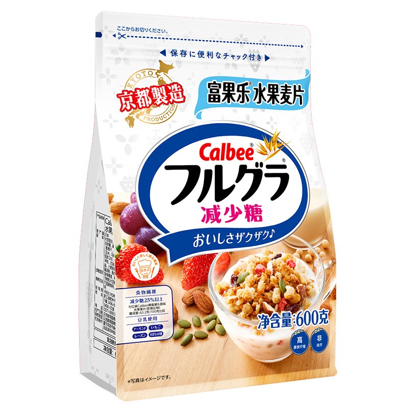 卡乐比Calbee 日本进口 冲饮谷物零食 营养早餐燕麦片 减少糖水果麦片600g