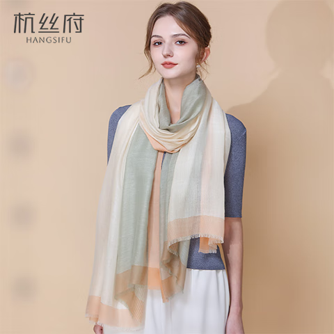 杭丝府纯山羊绒保暖围巾大尺寸披肩外搭气质送长辈妈妈生日礼物高档浅绿