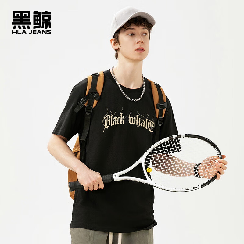 黑鲸(HLAJEANS)海澜之家旗下潮牌短袖T恤男女情侣2024夏季宽松纯棉男士圆领短袖