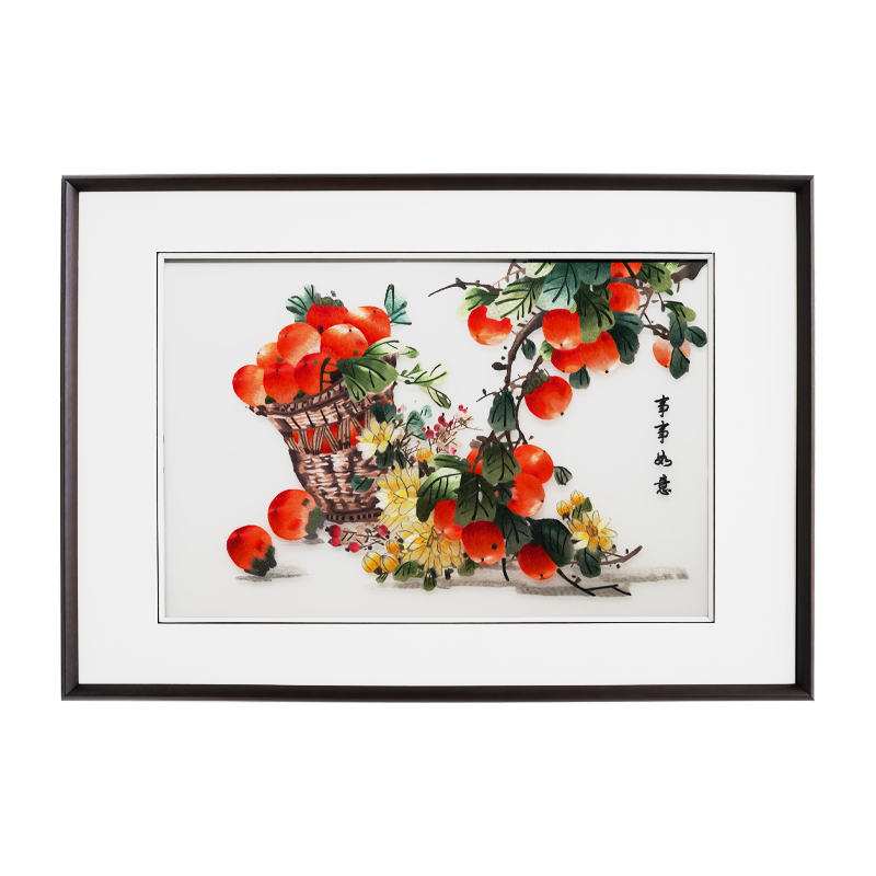 百圣牛新中式风格事事如意现代手工苏绣刺绣客厅餐厅玄关过道走廊沙发