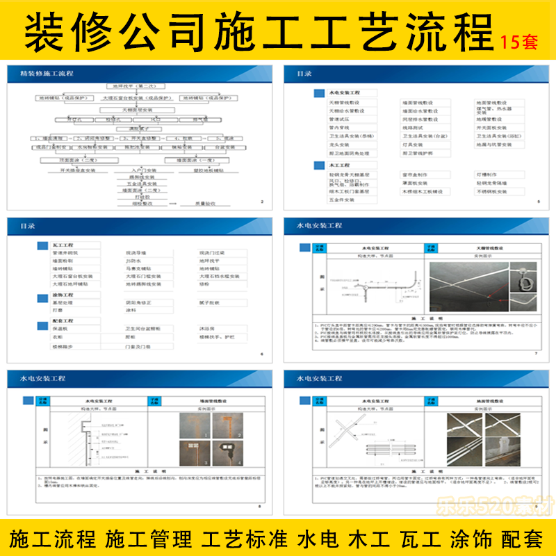 室内装修施工工艺流程手册ppt装饰公司工程验收标准流程规范资料