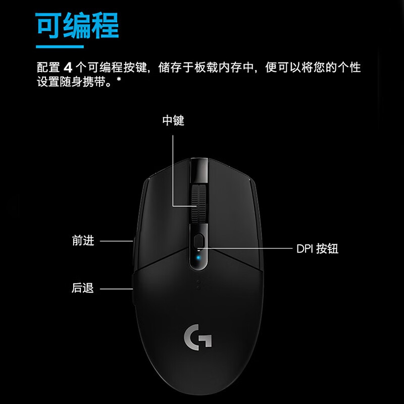 罗技（G）G304 LIGHTSPEED无线鼠标 游戏鼠标 电竞鼠标 吃鸡鼠标 宏编程自定义 轻量级 罗技G304（黑色）