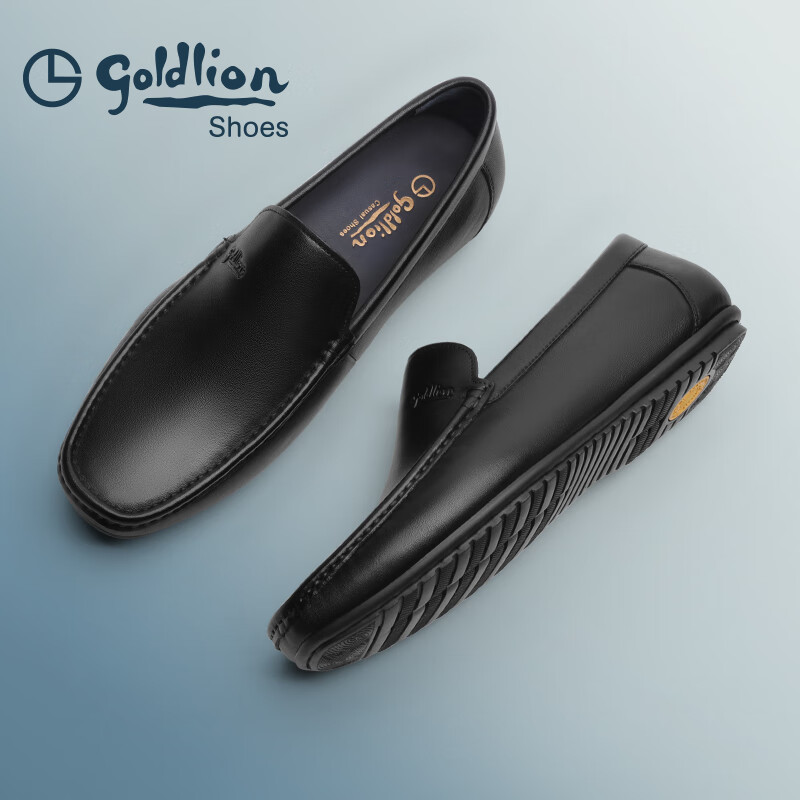 金利来（Goldlion）豆豆鞋男春季皮鞋男商务休闲鞋男柔软百搭乐福鞋套脚鞋男士皮鞋 黑色 37