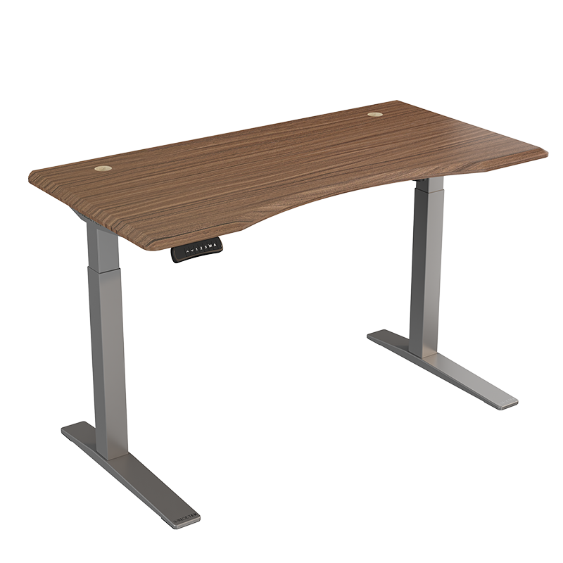 乐歌电动升降桌电脑桌学习桌写字桌凹型黑胡桃木色桌子iE3/1.4m