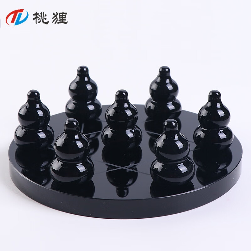 桃狸六字真言葫芦七星阵天然黑曜石葫芦北斗七星阵水晶球玄关摆件无字10厘米地盘无字葫芦3厘米