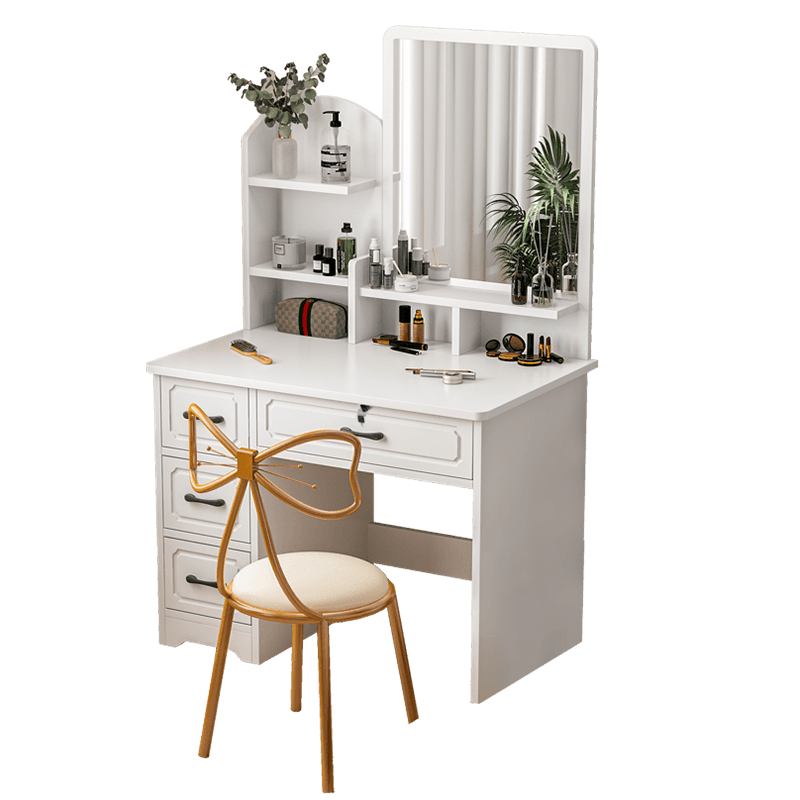赢鸣梳妆台卧室收纳一体轻奢家用小户型化妆台简约网红ins风化妆桌子 80CM四抽白色方镜款