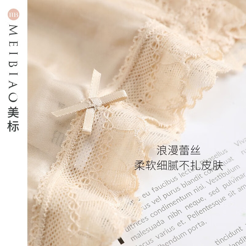 美标(MEIBIAO)商场同款新款100%桑蚕丝绸真丝内裤女中腰三角裤性感蕾丝花边礼物 肤色 1条 M